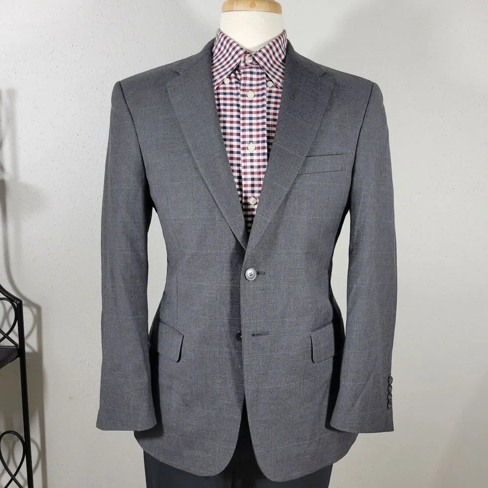 JOS‎ A BANK Model 810 Men's Sport Coat Blazer Two Button Gray Plaid Wool 38R